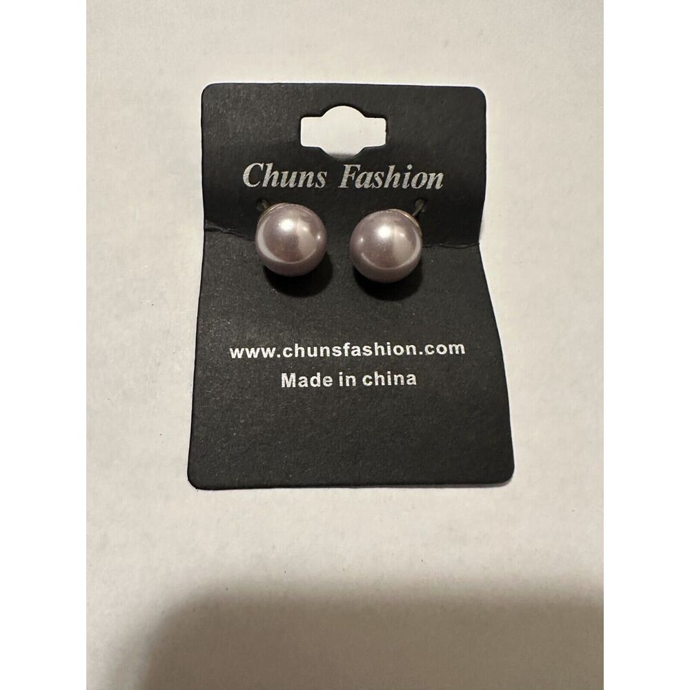 Chuns Fashion Women's Jewelry Gift Gold-Tone Round Pink Pearl Stud Earrings